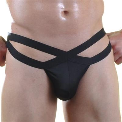 Erkek Siyah Fantezi Giyim Çapraz Askılı Jockstrap HF071036 