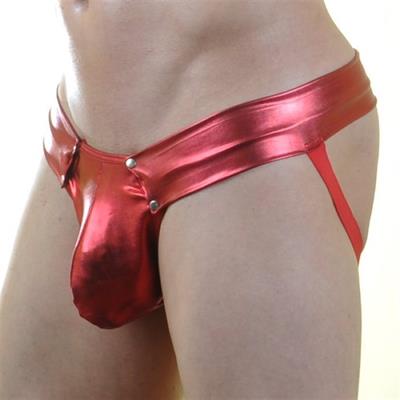 Erkek Kırmızı Fantezi Giyim Deri Görünümlü Jockstrap HF071049 