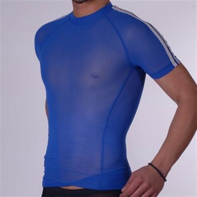 Erkek Mavi Fantezi Giyim Transparan Şerit Detaylı Kısa Kollu Atlet Body HF140533 