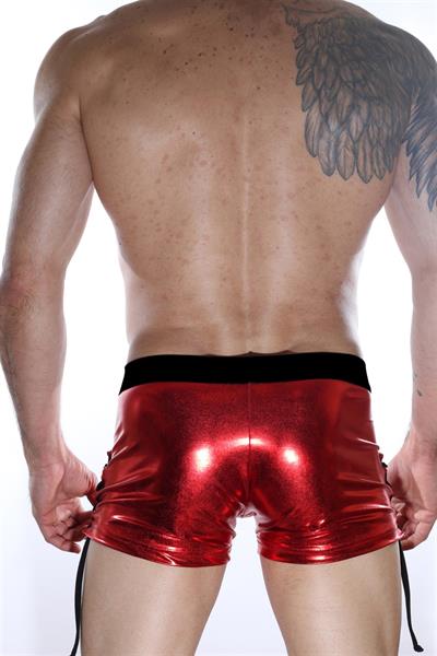 Erkek Kırmızı Fantezi Giyim Deri Görünümlü Yan Bağcıklı Boxer HF012106 