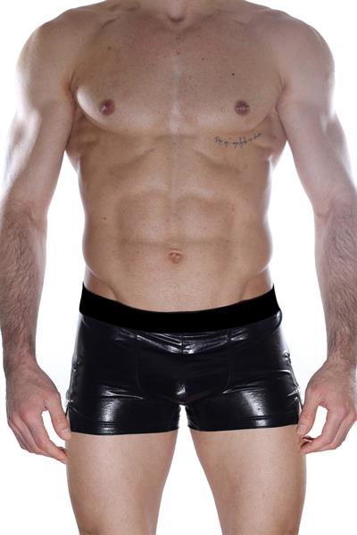 Erkek Siyah Fantezi Giyim Deri Görünümlü Boxer HF012104 