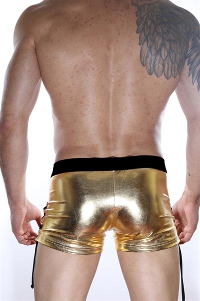 Erkek Sarı Fantezi Giyim Deri Görünümlü Yan Bağcıklı Boxer HF012108 