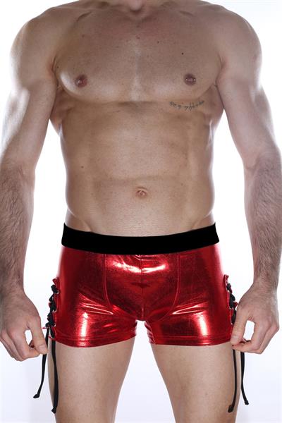 Erkek Kırmızı Fantezi Giyim Deri Görünümlü Yan Bağcıklı Boxer HF012106 