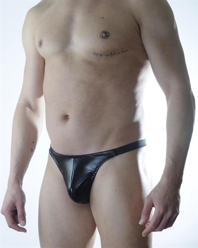 Erkek Siyah Fantezi Giyim Deri Görünümlü Slip HF301133 