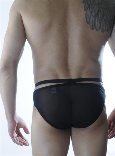 Erkek Siyah Fantezi Giyim Transparan Tül Slip HF301184 