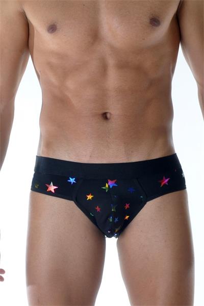 Erkek Siyah Fantezi Giyim Parlak Yıldız Desenli Slip HF111823 