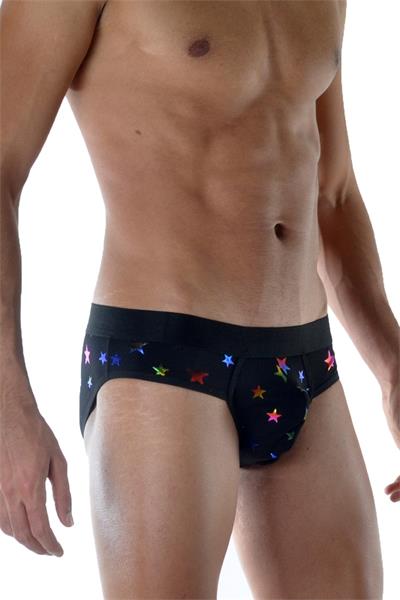 Erkek Siyah Fantezi Giyim Parlak Yıldız Desenli Slip HF111823 