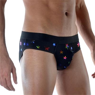 Erkek Siyah Fantezi Giyim Parlak Yıldız Desenli Slip HF111823 