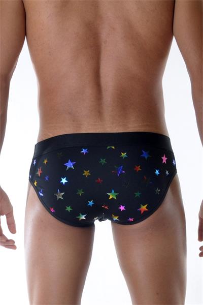 Erkek Siyah Fantezi Giyim Parlak Yıldız Desenli Slip HF111823 