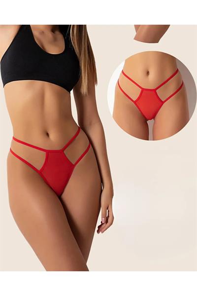 Kırmızı Fantezi Giyim Transparan Tül String HF0037 