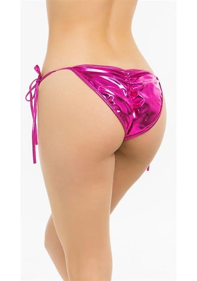 Pembe Fantezi Giyim Deri Görünümlü Yandan Bağlamalı Slip HF0031 