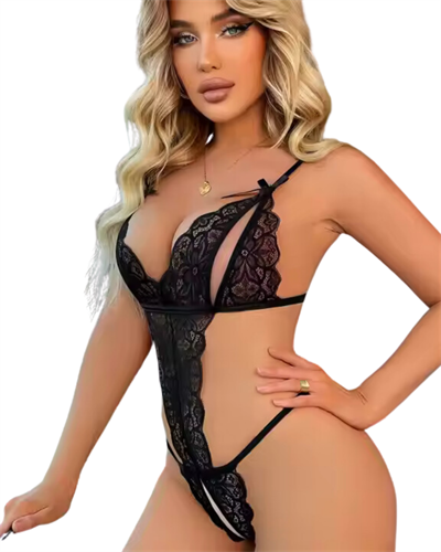 Siyah Fantezi Giyim Dantelli Göğsü ve Özel Bölgesi Açık Body HF9249 
