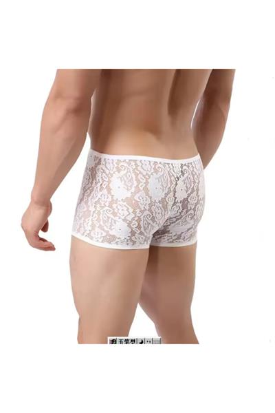Beyaz Fantezi Giyim Dantelli Erkek Boxer HF4613 