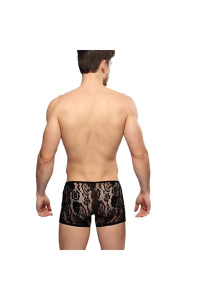 Siyah Fantezi Giyim Transparan Dantelli Erkek Boxer HF4612 