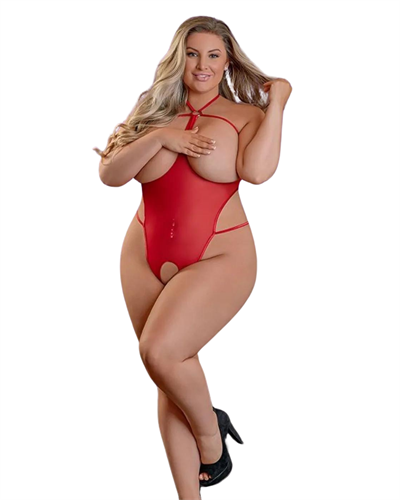 Kırmızı Fantezi Giyim Transparan İnce Tül Özel Bölgesi ve Göğsü Açık Body HF3261 