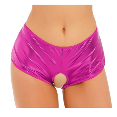 Pembe Fantezi Giyim Arkası ve Özel Bölgesi Açık Deri Görünümlü Parlak Slip HF0047 