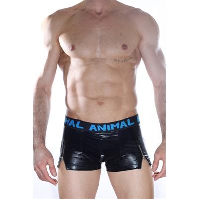 Erkek Siyah Renkli Fantezi Giyim Deri Görünümlü Fermuarlı Boxer HF012163 
