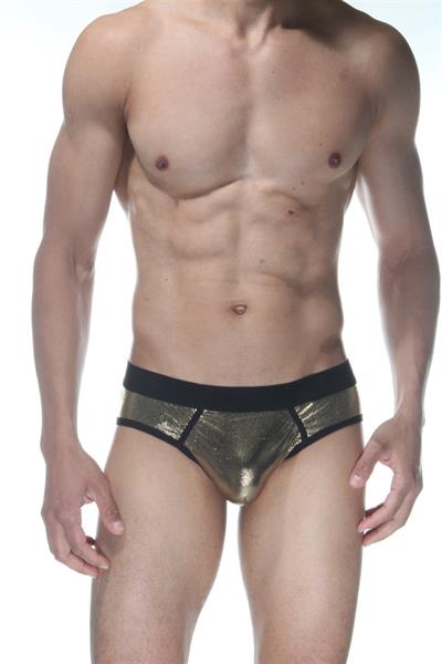 Erkek Sarı Fantezi Giyim Simli Parlak Desenli Jockstrap HF102109 