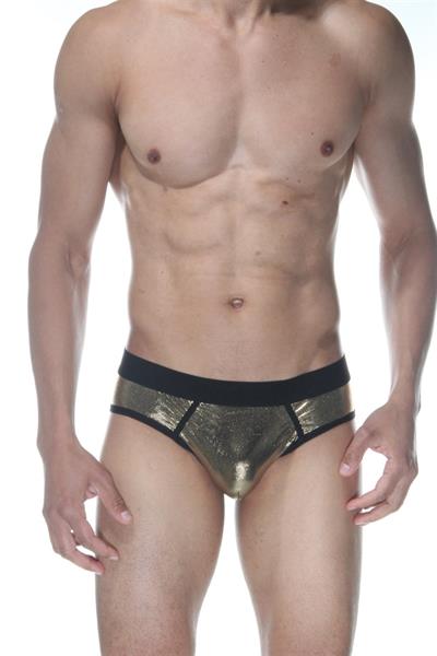 Erkek Sarı Fantezi Giyim Simli Parlak Desenli Jockstrap HF102109 