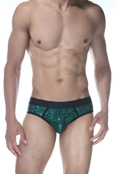 Erkek Yeşil Fantezi Giyim Simli Parlak Desenli Jockstrap HF102106 