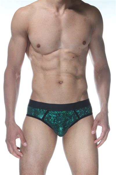 Erkek Yeşil Fantezi Giyim Simli Parlak Desenli Jockstrap HF102106 