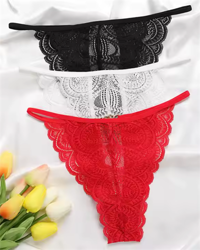 Çok Renkli Fantezi Giyim  3 lü Dantel String Tanga HF0041 