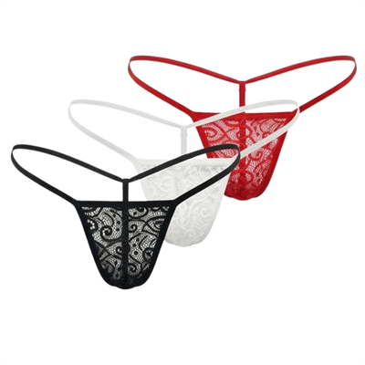 Hafif Giyim Kadın 3lü Dantelli G-String Külot Seti (Siyah, Beyaz, Kırmızı) HF0060