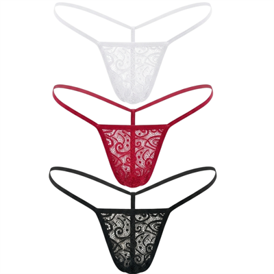 Hafif Giyim Kadın 3lü Dantelli G-String Külot Seti (Siyah, Beyaz, Kırmızı) HF0060