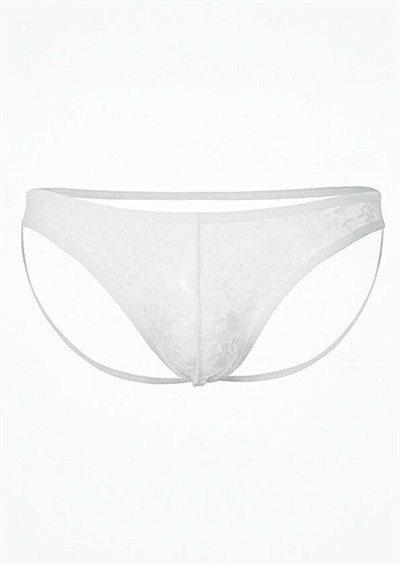 Erkek Beyaz Fantezi Giyim Arkası Açık Dantelli Jockstrap HF4628