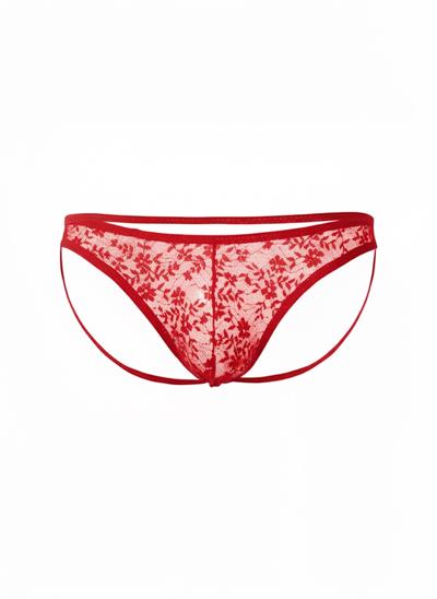 Erkek Kırmızı Fantezi Giyim Arkası Açık Dantelli Jockstrap HF4627
