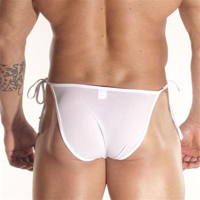 Erkek Beyaz Fantezi Giyim Transparan Yan Bağlamalı Slip HF171213 