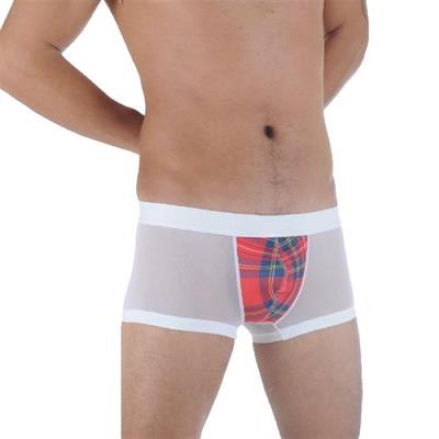 Erkek Beyaz Fantezi Giyim Ekose Desenli Transparan Boxer HF291125 