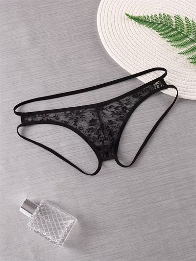 Erkek Siyah Fantezi Giyim Arkası Açık Dantelli Jockstrap HF4626