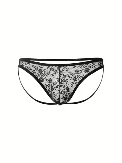 Erkek Siyah Fantezi Giyim Arkası Açık Dantelli Jockstrap HF4626