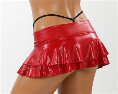 Fantezi Giyim Deri Görünümlü Fırfırlı Mini Etek HF120665 