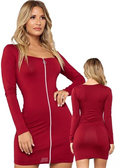 Fantezi Giyim Fermuar Tasarımlı Mini Elbise HF101548 