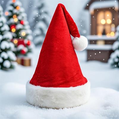 Kırmızı Kadife Görünümlü Yılbaşı Noel Şapkası HF9302 