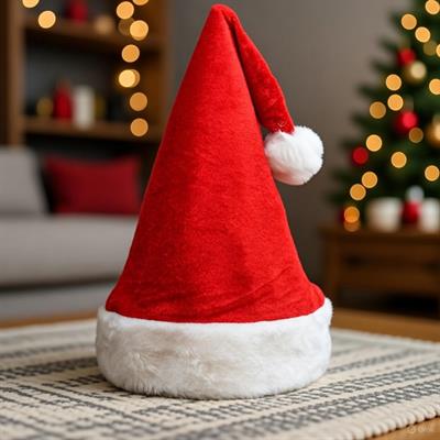 Kırmızı Kadife Görünümlü Yılbaşı Noel Şapkası HF9302 