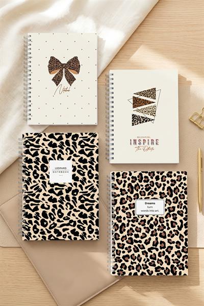 A5 Spiralli Okul Defteri 120 Sayfa 4'lü Set, 2 Çizgili - 2 Kareli Defter, Notebook, Ders Programlı