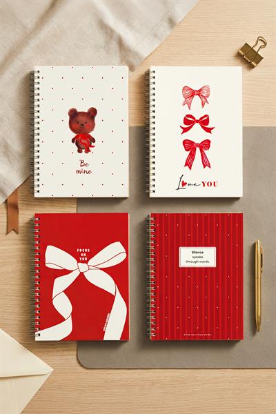A5 Spiralli Okul Defteri 120 Sayfa 4'lü Set, 2 Çizgili - 2 Kareli Defter, Notebook, Ders Programlı