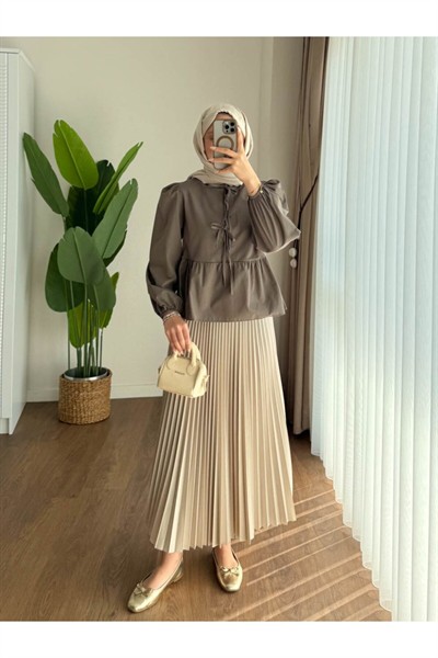 Kadın Balon Kol Etek Üstü Gömlek M1111 - Haki