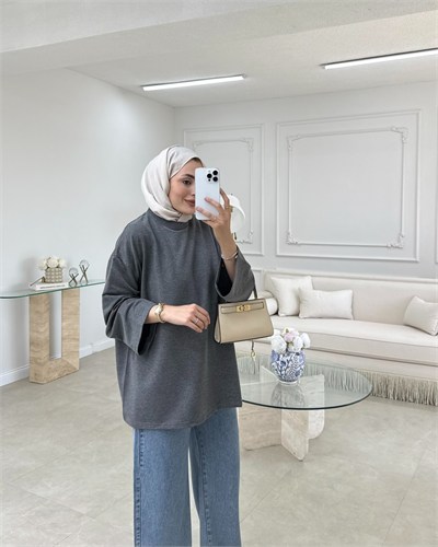 Kadın Basic Sweatshirt Tunik M52419- Antrasit