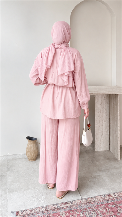 Kadın Belden Bağlamalı Tunik Pantolon Takım M6034 - Pembe