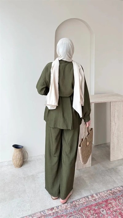 Kadın Belden Bağlamalı Tunik Pantolon Takım M6034 - Haki