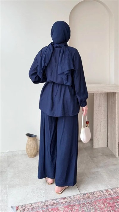 Kadın Belden Bağlamalı Tunik Pantolon Takım M6034 - Lacivert