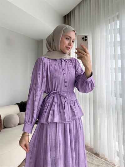 Kadın Fırfır Gömlekli Etekli Takım M2512 - Lila