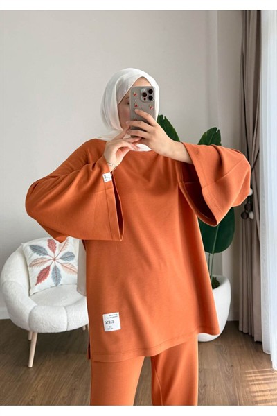 Kadın İspanyol Paça Pantolon İkili Takım M25114 - Turuncu