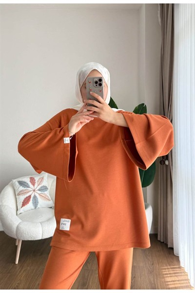 Kadın İspanyol Paça Pantolon İkili Takım M25114 - Turuncu