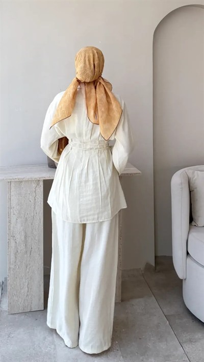 Kadın Modal  Bel Bağlamalı Tunik Pantolon Takım  M2672 - Sarı