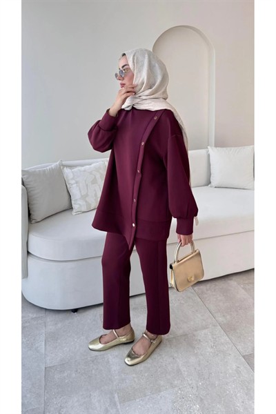 Kadın Pantolon İkili Scuba Takım M61205 - Bordo